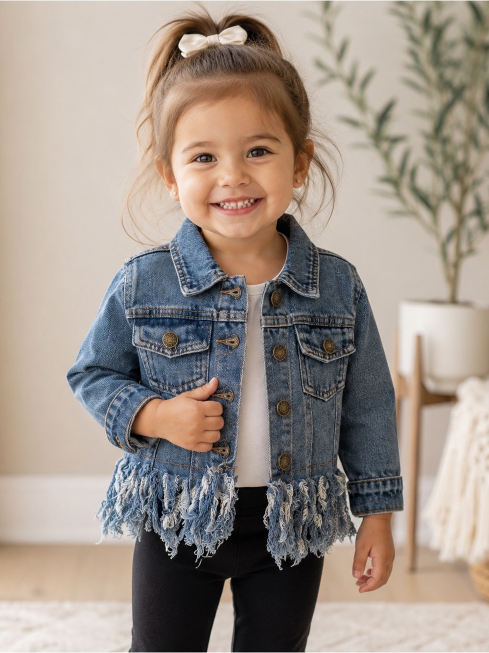 Girls Blue Denim Fringe Jacket - Kids Jackets & Coats